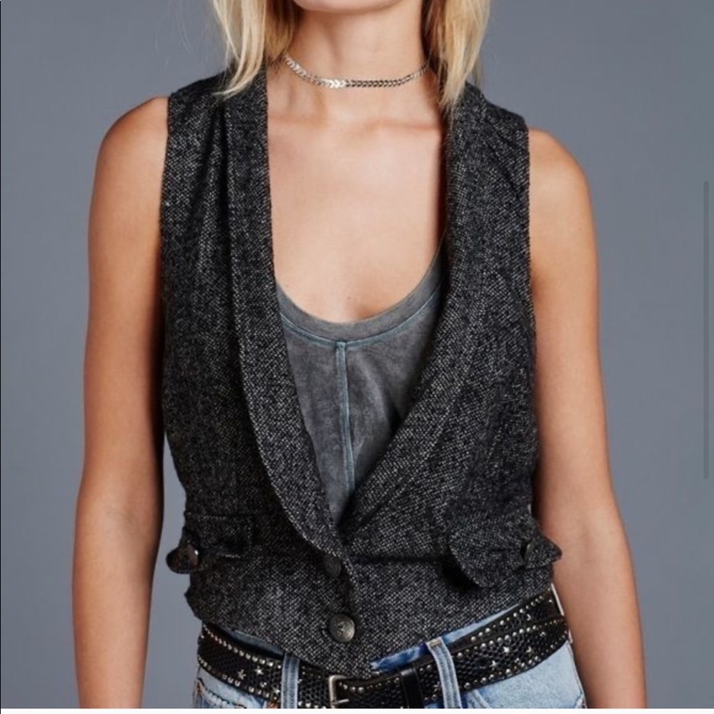 Free People Shrunken Tailor Tweed Vest